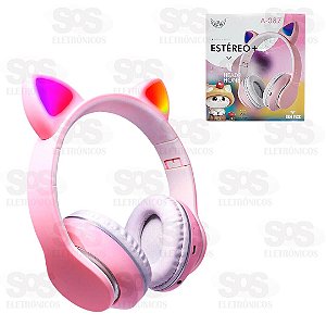 Fone De Ouvido Sem Fio Com Orelha De Gatinho Com Led Colorido Bluetooth Rosa  A-087