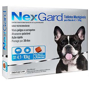 Antipulgas e Carrapatos NexGard para Cães de 4,1 a 10kg 3 Comprimidos