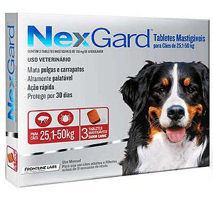 Antipulgas e Carrapatos NexGard para Cães de 25,1 a 50kg 3 Comprimidos