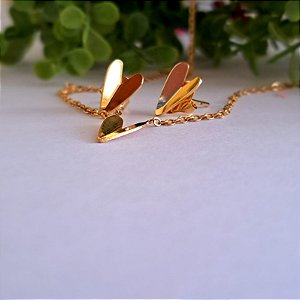 Conjunto de coração no banho dourado