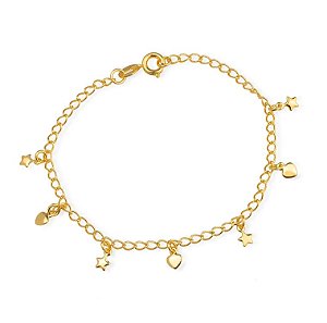 Pulseira Dourada com Pingentes de Coração e Estrela
