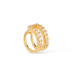 Piercing Dourado de Pressão com 14 Pedras de Zircônia