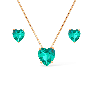 Conjunto Dourado de Coração Verde