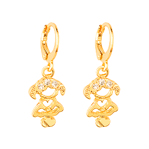 Brinco Dourado de Argolinha Filha Menina Pedras Zircônia