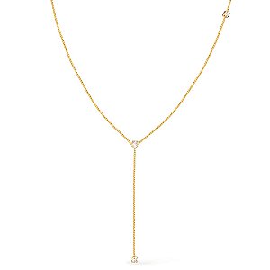 Colar Dourado Gravatinha com Pontos de Luz em Zircônia