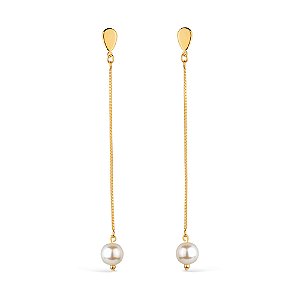 Brinco Dourado de Corrente com Pérola