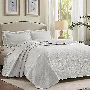 Cobre Leito Colcha King Milão 3 Peças Dupla Face - Branco