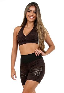 Conjunto Fitness Short + Top Sem Bojo Marrom TAM GG