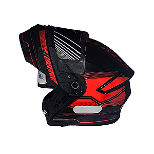 Capacete EBF XTroy MSV GTR Articulado Preto / Vermelho Com Óculos Interno