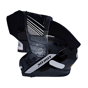 Capacete EBF XTroy  Articulado MSV Solid Spec Shine Preto Com Óculos Interno