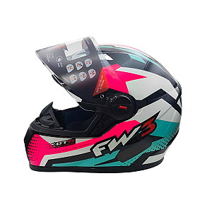 Capacete FW3 Gtn Super Azul/Rosa/Branco Sem Óculos