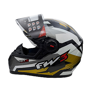 Capacete FW3 Gtn Super Dourado/Cinza/Branco Sem Óculos