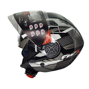 Capacete FW3 X Open Up Fox Grafite Com Óculos Interno