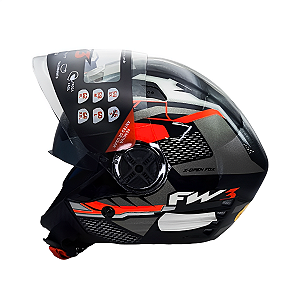 Capacete FW3 X Open Up Fox Grafite/Vermelho Com Óculos