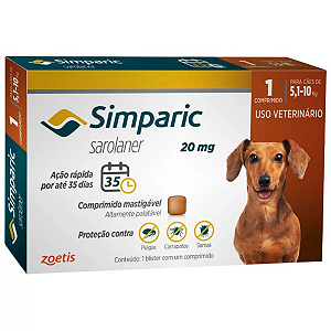 Antipulgas Zoetis Simparic 20 mg para Cães 5,1 a 10 Kg