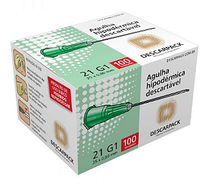AGULHA HIPODERMICA 25 X 08 CX C/100 UNIDADES- DESCARPACK