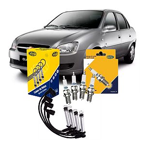 Kit 4 Velas + Cabos Ignição Corsa Classic 1.0 VHC 2006-2011 Magneti Marelli