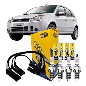 Kit 4 Velas + Cabos Ignição Fiesta 1.6 2002-2008 Magneti Marelli