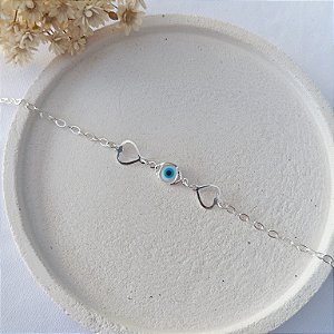 Pulseira Olho Grego e Corações Vazados