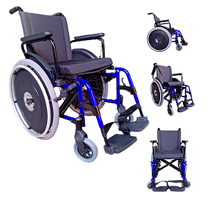 Cadeira de Rodas Dobrável Alumínio Obeso 150 kg 44 cm Azul