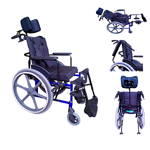 Cadeira de Rodas Reclinável Dobrável Obeso 150kg 44 cm Azul