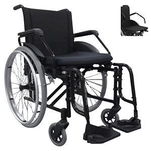 Cadeira De Rodas Alumínio Dobrável Desmontável Resistente 48 Cm 130 kg Preto