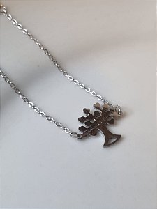 Pulseira inox prata com pingente de árvore