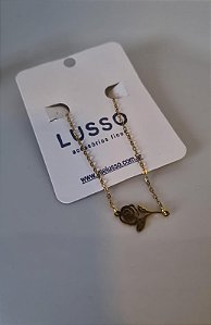 Pulseira inox dourada com pingente de rosa