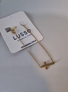 Pulseira inox dourada com pingente de crucifixo