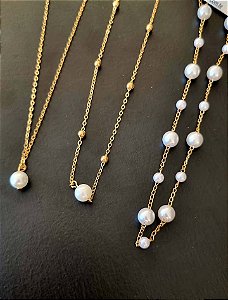 Kit com 3 colares de pérolas