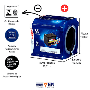 Bateria Automotiva Bosch S5X50DH 50AH 12V Free Selada CCA 400ah 18M Garantia