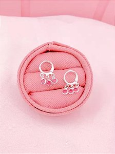 Argolinha pingentes 3 zircônias Pink