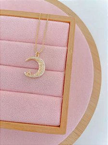Colar Lua Cravejada Detalhada M Ouro