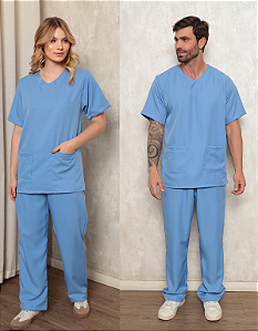 Pijama Cirúrgico Scrub Gabardine Unissex Azul Glacê