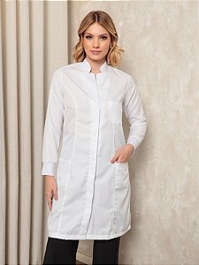 Jaleco Gabardine Feminino Gola Padre Manga Longa Com Punho