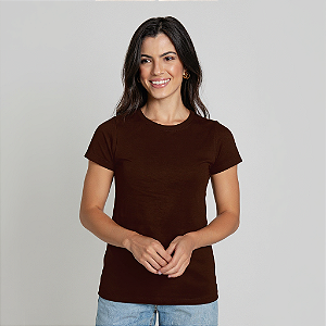 Camiseta Baby Look Algodão Adulto Feminino Marrom