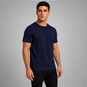 Camiseta Básica Algodão Penteada Adulto Unissex Azul Marinho