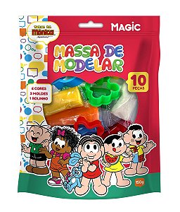 Massa de Modelar Turma da Mônica  – Kit com 6 Cores, 3 Moldes e Rolinho