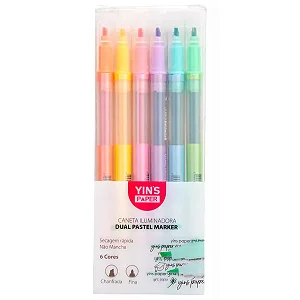 Marca Texto Yins – Kit com 6 Cores, Ponta Dupla