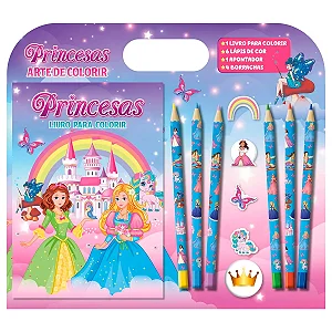 Livro Princesas - Arte De Colorir com Lápis de Cor, Borrachas e Apontador