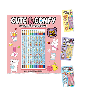 Livro para Colorir Cute & Comfy – com 12 Lápis de Cor