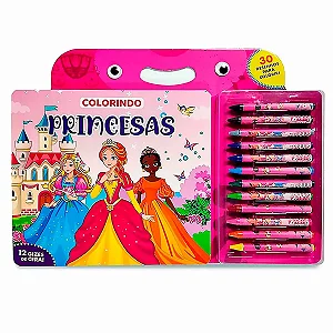 Livro Colorindo Princesas - com 30 desenhos + 12 Giz de cera (Magic Kids)