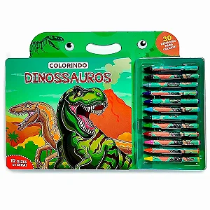 Livro Colorindo Dinossauros - com 30 desenhos + 12 Giz de cera (Magic Kids)