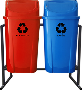 Conjunto Lixeira Basculante 60 Litros c/ Suporte