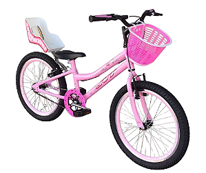 Bicicleta Aro 20 JVT Rosa Com Cadeirinha de Boneca