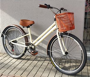 Bicicleta Aro 26 VINTAGE RETRÔ 7 Marchas, bege, marrom