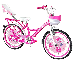 Bicicleta Aro 20 PRO-X CISSY Rosa Com Cadeirinha de Boneca