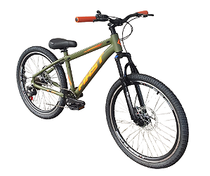 Bicicleta aro 24 FIRST Alumínio 7 Marchas Verde Oliva e Laranja