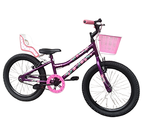 Bicicleta Aro 20 Infantil JVT Roxa com Cadeira Boneca