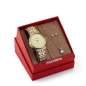 Kit Relógio Mondaine Dourado com Semi Joia